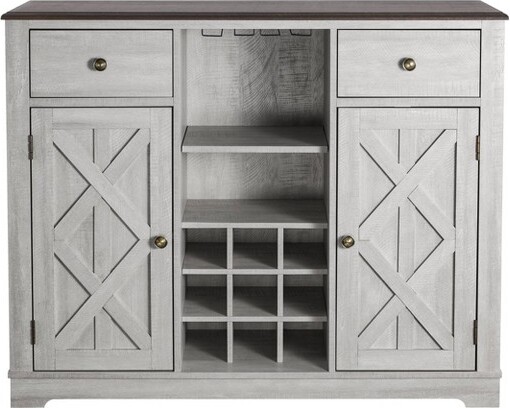 Home Essentials 47"WoodBarCabinetwithBrushedNickelKnobsOff-White-HomeEssentials
