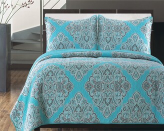 3-Pc Quilt Set in Turquoise and Navy ID 3529869 
