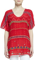Thumbnail for your product : Johnny Was Colorful Daisy Eyelet Blouse, Fiery Red, Petite