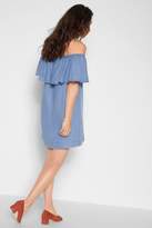 Thumbnail for your product : 7 For All Mankind Off Shoulder Denim Dress In Isla Blue