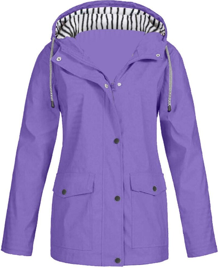 COGOTO Women Solid Color Rain Jacket Coat Outdoor Plus Size Waterproof ...
