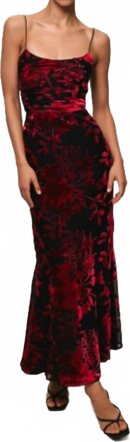Hutch Tylia Ruched Maxi Dress In Black/red Chinoiserie Bouquet