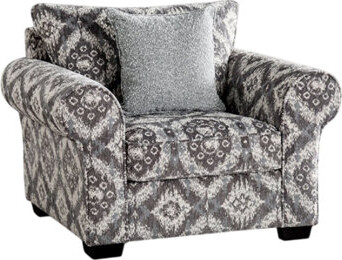 Benjara Berrie Accent Chair 1 Throw Pillow Geometric Gray White Polyester