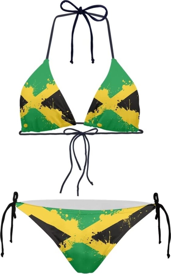 xixirimido Jamaica Flag Two Piece Bikini Set Womens Triangle Swimwear with  Sexy Tie High Waist Plus Size XS-2XL - ShopStyle