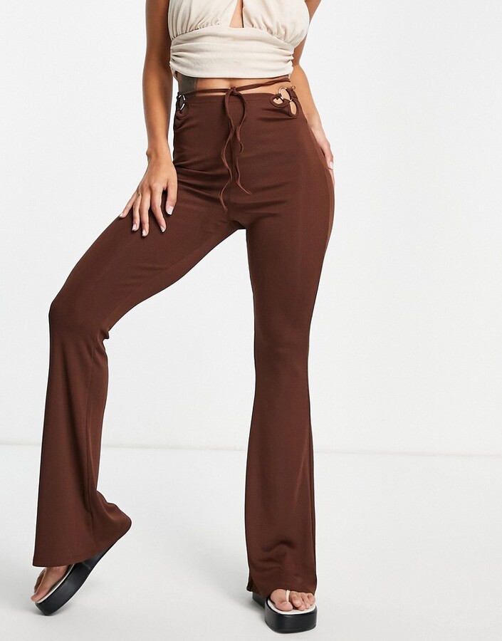 Bershka wrap-around flare pants in chocolate - ShopStyle Wide-Leg Trousers