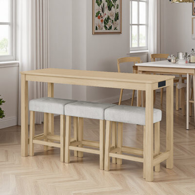 Winston Porter Bar Table Set With Power Outlet Bar Table And Chairs Set 4 Piece Dining Table Set Industrial Breakfast Table Set