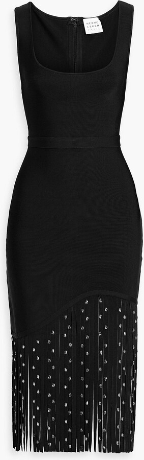 Herve Leger Reagan crystal-embellished fringed bandage midi dress