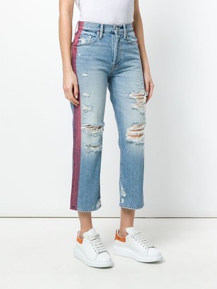 Mother Contrast Stripe Distressed Jeans