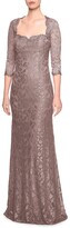 Thumbnail for your product : La Femme Sweetheart 3/4-Sleeve Lace Column Gown w/ Sequins