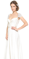 Thumbnail for your product : Reem Acra Twist Front Gown with Jeweled Sleeves