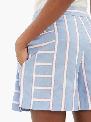 Palmer Harding Dana Embroidered-stripe Pleated Poplin Shorts - Blue Multi