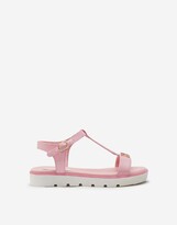 Thumbnail for your product : Dolce & Gabbana T-strap sandals in patent leather with rhinestones