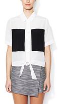 Thumbnail for your product : Aryn K Silk Tie Front Colorblocked Top