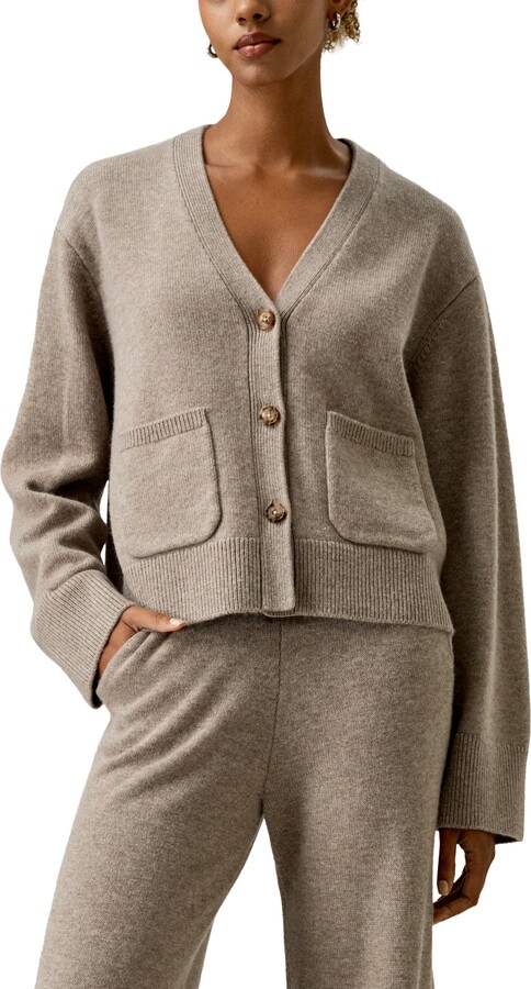 Lilysilk Cropped Wool-Cashmere Blend Cardigan Sweater for Women