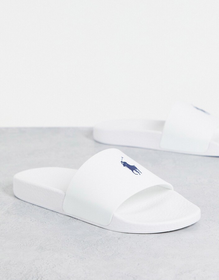 Polo Ralph Lauren sliders in white with pony logo - ShopStyle Sandals &  Slides