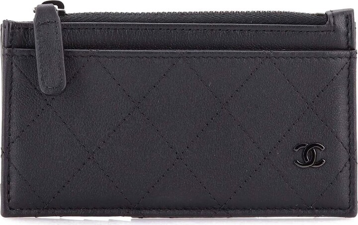 Chanel Black Quilted Lambskin So Black Cc Zip Card Holder (Authentic Pre- Loved)