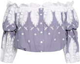 Thumbnail for your product : Miguelina Cropped Off-the-shoulder Guipure Lace And Embroidered Cotton Top