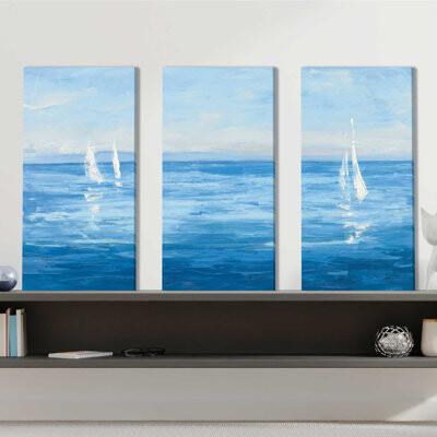 Longshore Tides "Open Sail With Turquoise" 3 Piece Graphic Print Set On Canvas