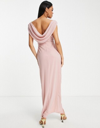 TFNC Bridesmaid chiffon wrap maxi dress with cowl neck front and
