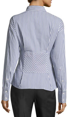 Robert Rodriguez Lace-Up Long-Sleeve Striped Poplin Shirt