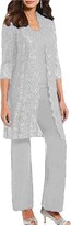 Thumbnail for your product : Leader of the Beauty Mother of The Bride Dress 3 Pieces Pant Suits Chiffon and Lace Jacket Plus Size Gowns Silver