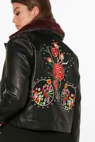 Thumbnail for your product : boohoo Plus Embroidered Biker With Faux Fur Trim