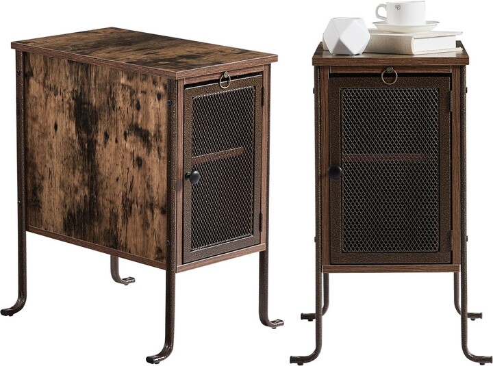 Set of 2 Narrow Nightstand with PullOut Tray and 2 Tier Storage Shelf