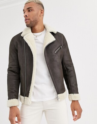 Bershka borg aviator jacket in brown - ShopStyle Outerwear