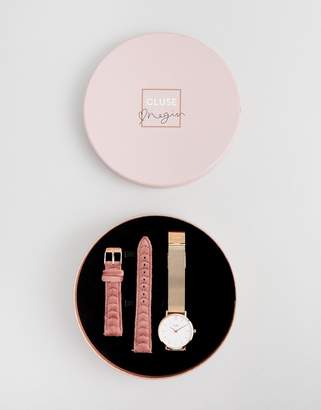 Cluse X Negin Clg006 Minuit Mesh & Velvet Interchangable Strap Watch Gift Box