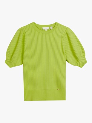 Ted Baker Puff Short Sleeve Knitted Top, Light Yellow