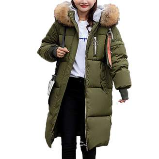 OGOUGUAN Women's Long Down Coat with Faux Fur Hood Winter Coat Down Jackets (, XXL)
