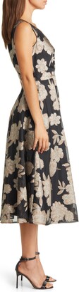 Eliza J Beaded Floral Jacquard Wrap Front Midi Dress