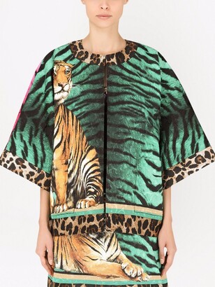 Dolce & Gabbana Animal-Print Crop-Sleeve Jacket