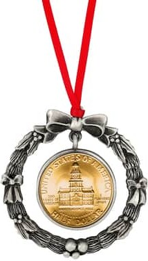 Gold Plated Bicentennial JFK Half Dollar Wreath Ornament By American Coin Treasures