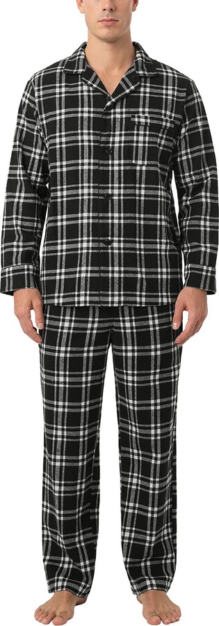 Lapasa Men's 100% Cotton Flannel Pajama Set Lightweight Pyjamas Top &  Bottom M95 (Black & White Plaid Medium) - ShopStyle
