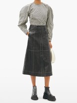 Thumbnail for your product : Ganni Slit-hem Topstitched Leather Midi Skirt - Black