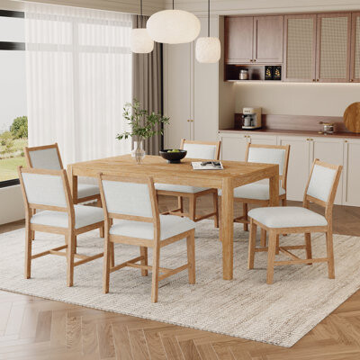 7-Piece Retro Dining Table Set for 6, Rectangular Wood Table with Upholstered Chairs for Elegant and Comfortable Dining Experiences