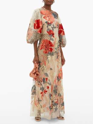 Biyan Iska Embroidered-patchwork Lace Gown - Womens - Nude Multi