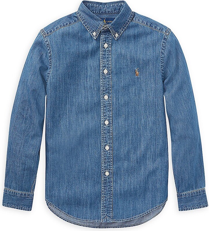 Boys New Kids Firetrap Collared Short Sleeve Branded Shirt Blue Chambry Colour 