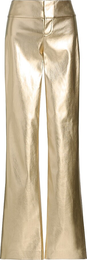 Alice + Olivia Women's Olivia Metallic Faux-Leather Boot-Cut Pants - Gold - Size 0