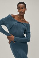 Thumbnail for your product : Nasty Gal Womens Bardot Fold Over Ribbed Knitted Midi Dress - Blue - M