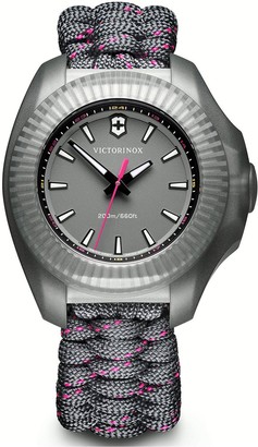 Victorinox Swiss Made I.N.O.X V Grey 200m Sapphire Glass Dial with Stainless Steel 37mm Case and Removable Shield Grey with Pink Paracord Strap Watch