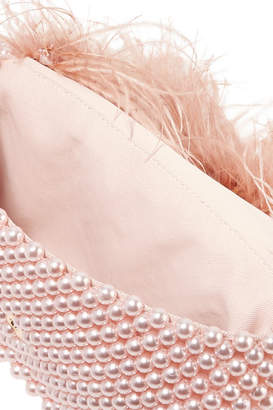 Loeffler Randall Mimi Feather-trimmed Beaded Satin Shoulder Bag - Pink