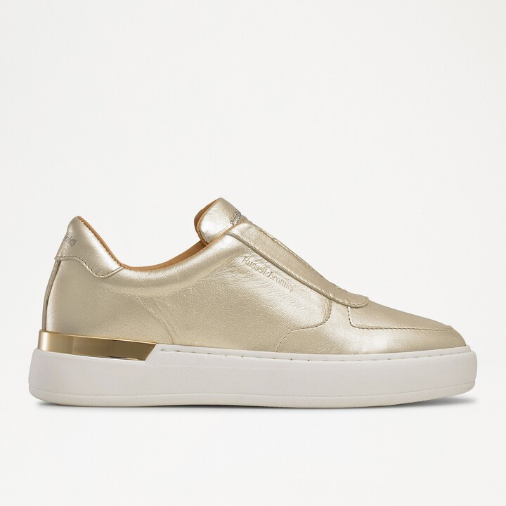 Russell Bromley Women's Gold Leather Rush Clip Laceless Sneakers