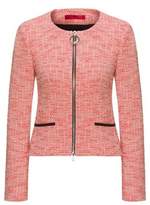 Regular-fit zip-through tweed jacket in a cotton blend