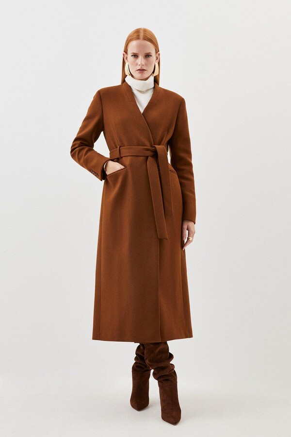 Karen Millen Italian Manteco Wool Belted Collared Coat ShopStyle