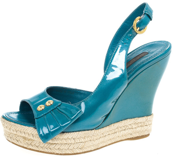LOUIS VUITTON LEATHER WEDGES HEELS 7.5- 37.5 TEAL ITALY $1450 - 9.75 long  blue 
