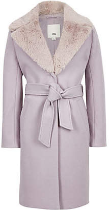 River Island Girls lilac belted faux fur belted coat
