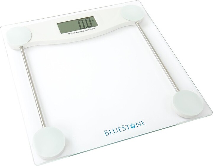 Trademark Global Bluestone Digital Glass Bathroom Scale with LCD Display, Up to 396 lbs., Clear