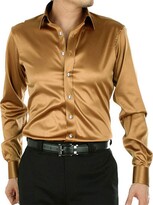 Thumbnail for your product : SOMTHRON Men's Fashion Long Sleeve Slim Fit Silk-Like Satin Shirt Business Party(BG